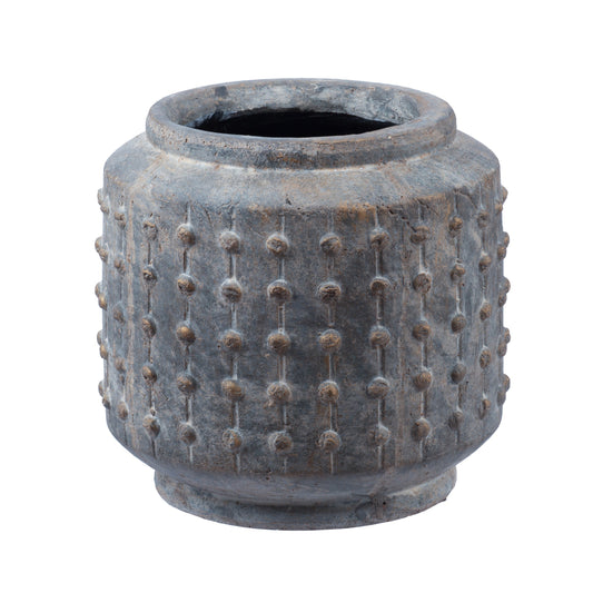 8 Inch Ceramic Planter, Round Curved Bubbled Texture, Weathered Gray Finish — Chic Home-Decor