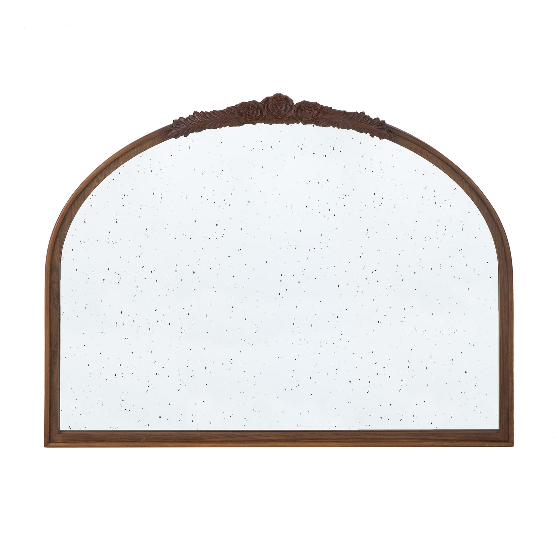 Eel 40 Inch Wall Mirror, Espresso Brown Arched Wood Frame, Hand Carved Rose — Chic Home-Decor