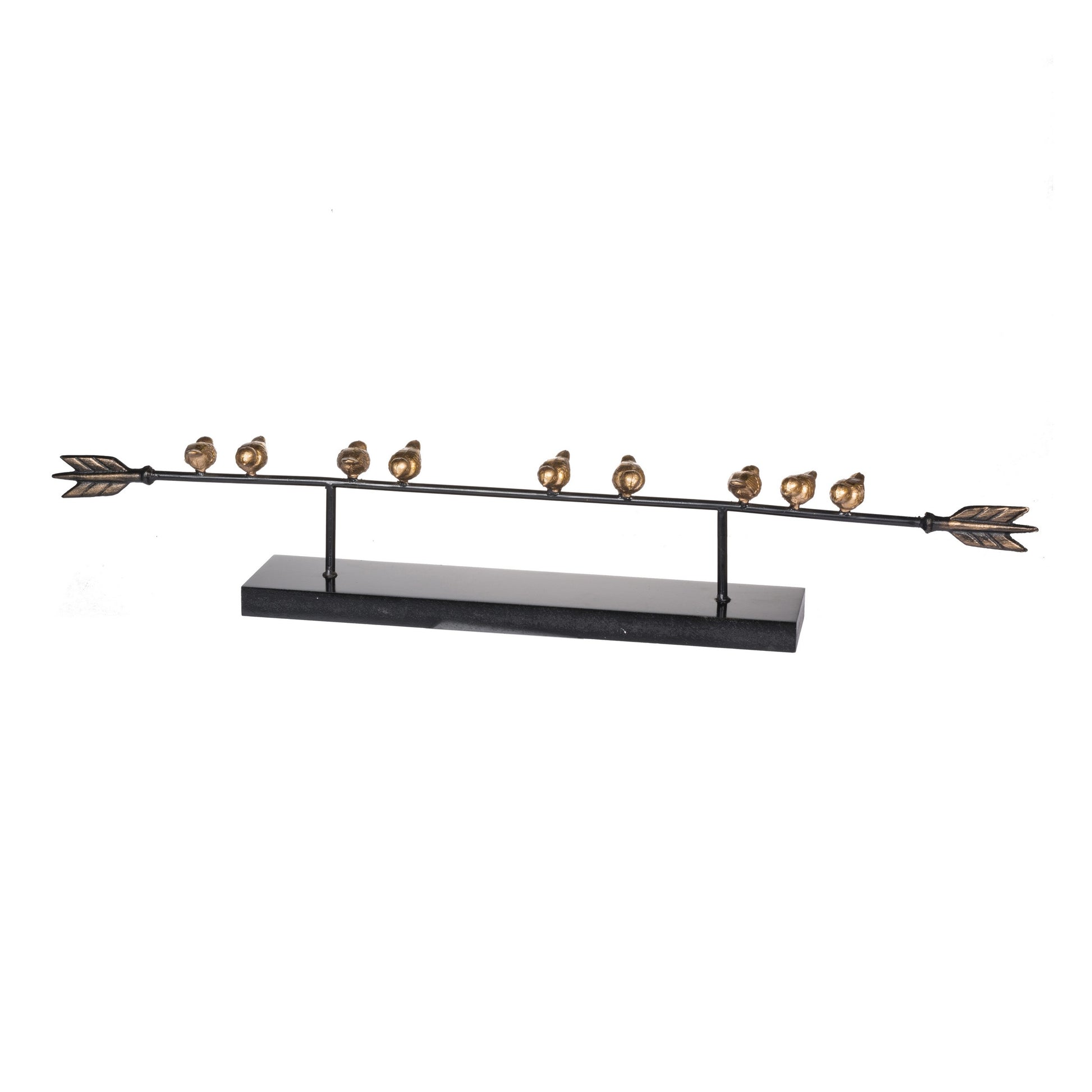33 Inch Modern Accent Decor, Golden Metal Perched Birds on a Black Arrow — Chic Home-Decor