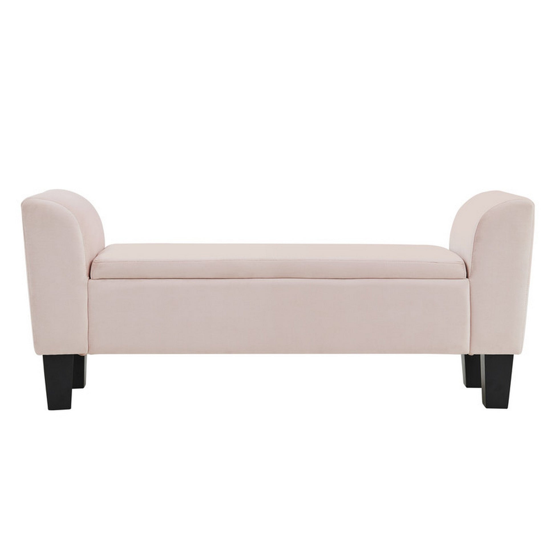 Cesar 55 Inch Ottoman Bench with Storage, Padded, Curved Arms, Pink Velvet — Chic Home-Decor