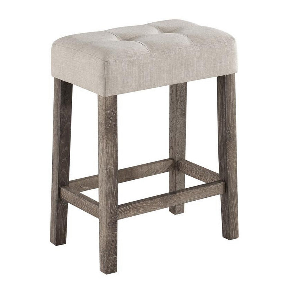Cora 3 Piece Counter Height Table Set, Deep Tufted Stools, Brown, Beige