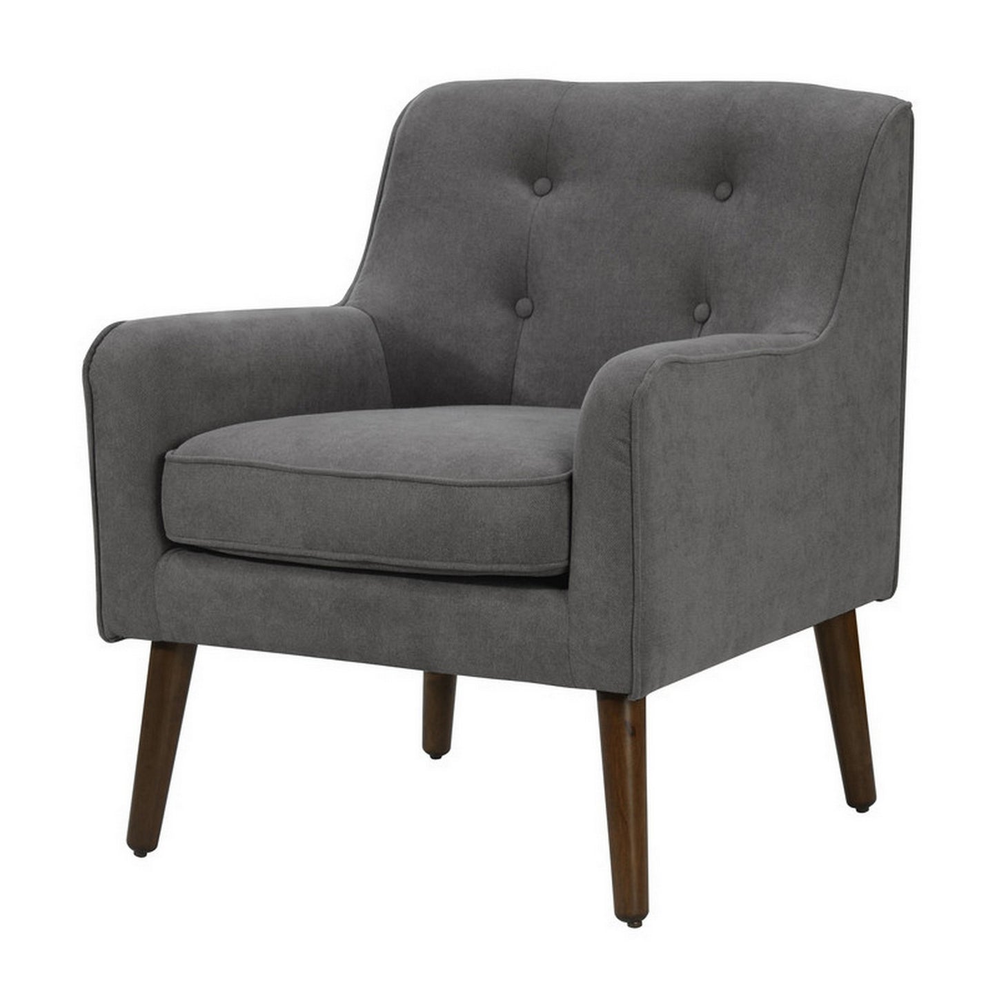 Kina 28 Inch Accent Chair, Gray Fabric, Button Tufted, Angled Wood Legs — Chic Home-Decor