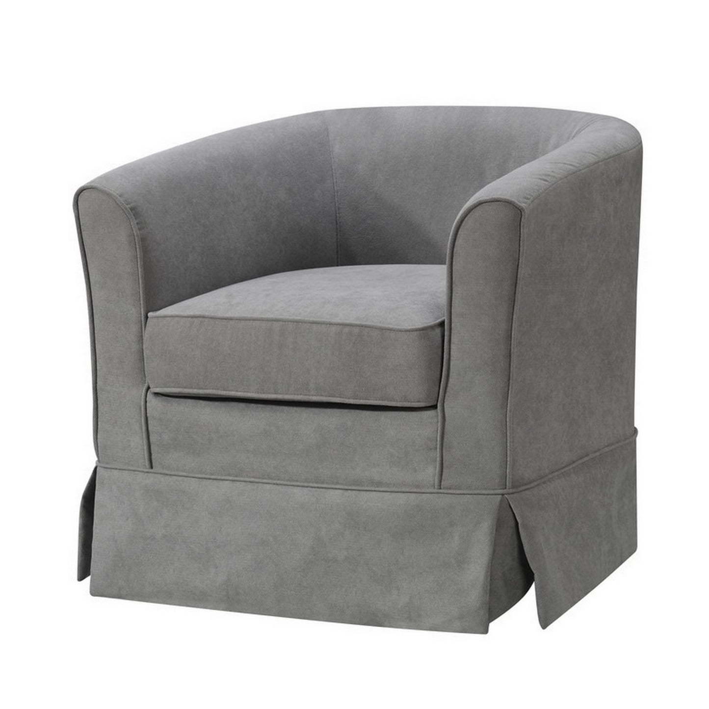 Lex 28 Inch Swivel Accent Chair, Light Gray Fabric, Curved Back, Skirted — Chic Home-Decor