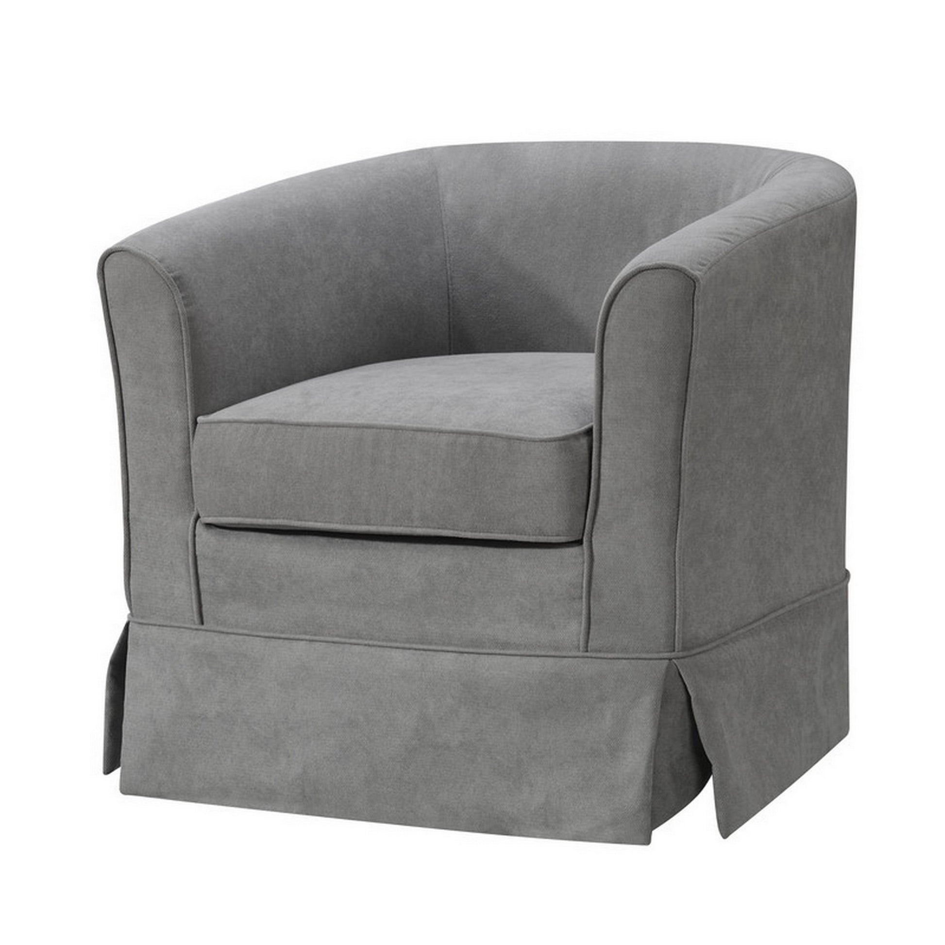 Lex 28 Inch Swivel Accent Chair, Light Gray Fabric, Curved Back, Skirted — Chic Home-Decor