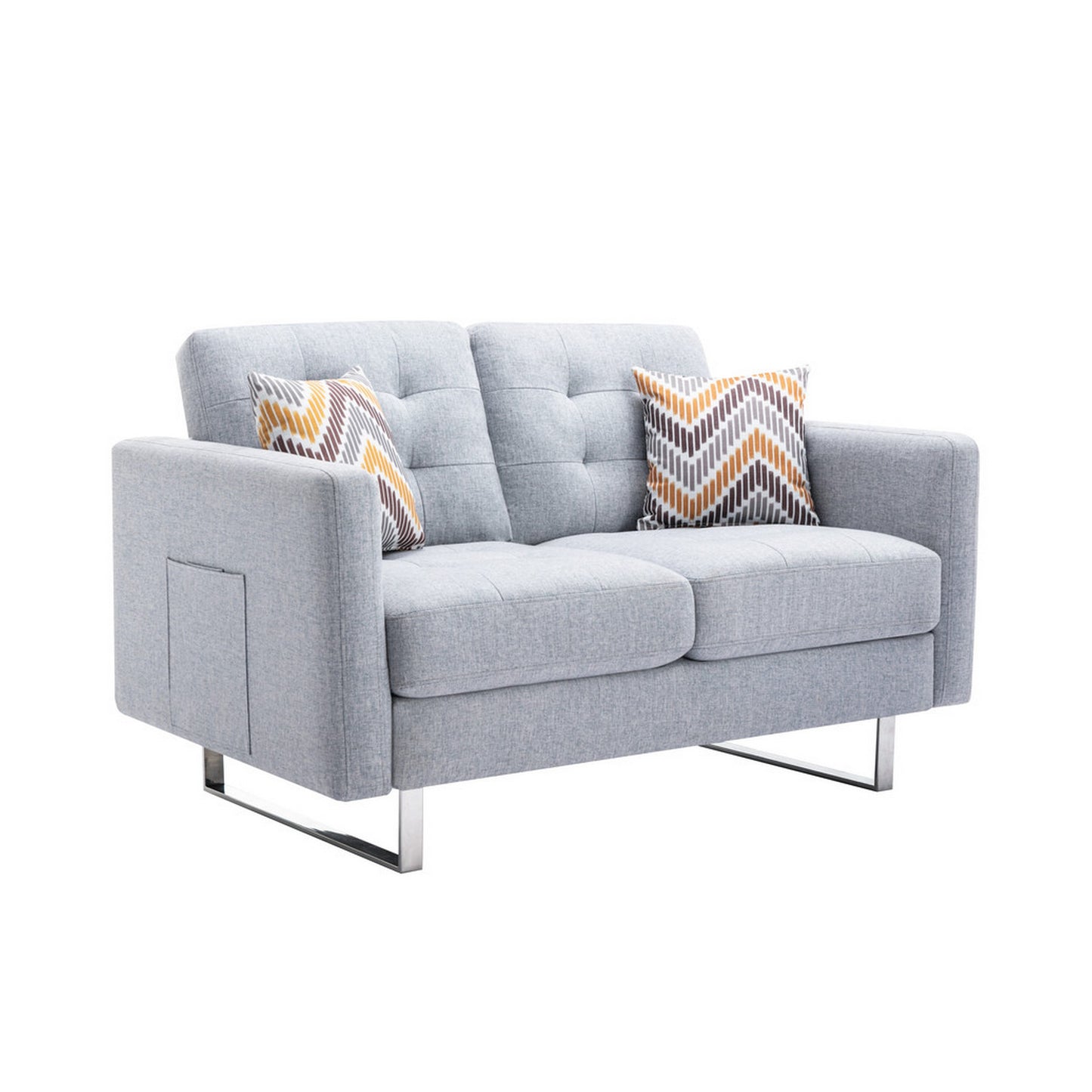 Caden 54 Inch Modern Loveseat with Side Pocket and 2 Pillows, Light Gray — Chic Home-Decor