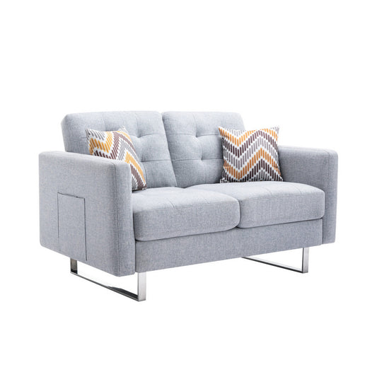 Caden 54 Inch Modern Loveseat with Side Pocket and 2 Pillows, Light Gray — Chic Home-Decor