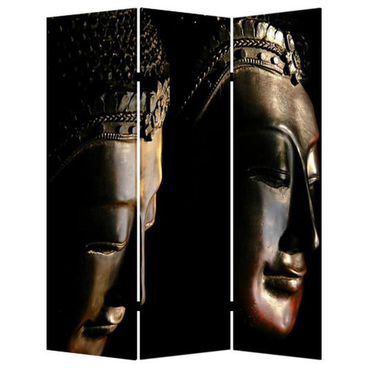 Brar 71 Inch 3 Panel Canvas Screen, Dual Sided Buddha Print, Black, Brown — Chic Home-Decor