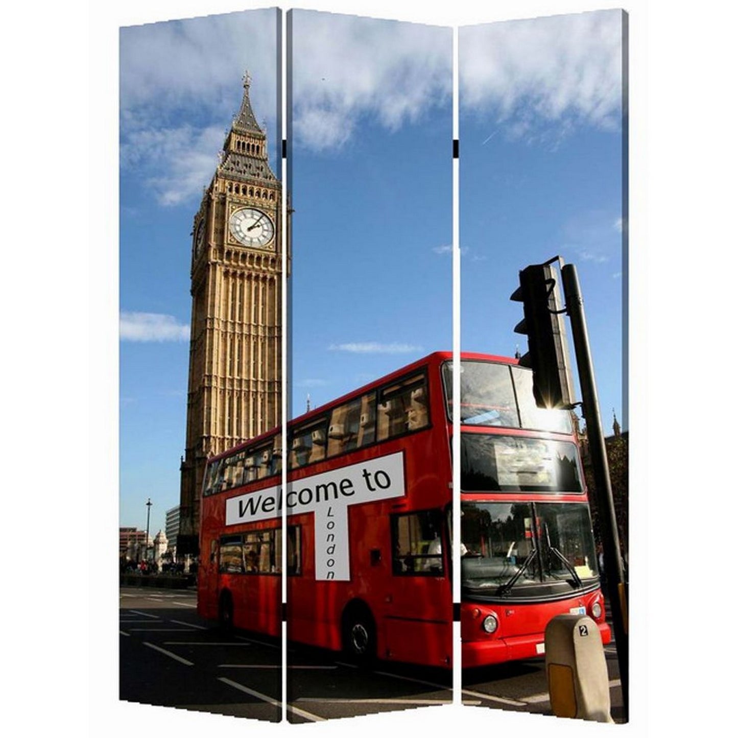 Brar 71 Inch 3 Panel Canvas Screen, Big Ben, London Cityscape, Red, Brown — Chic Home-Decor