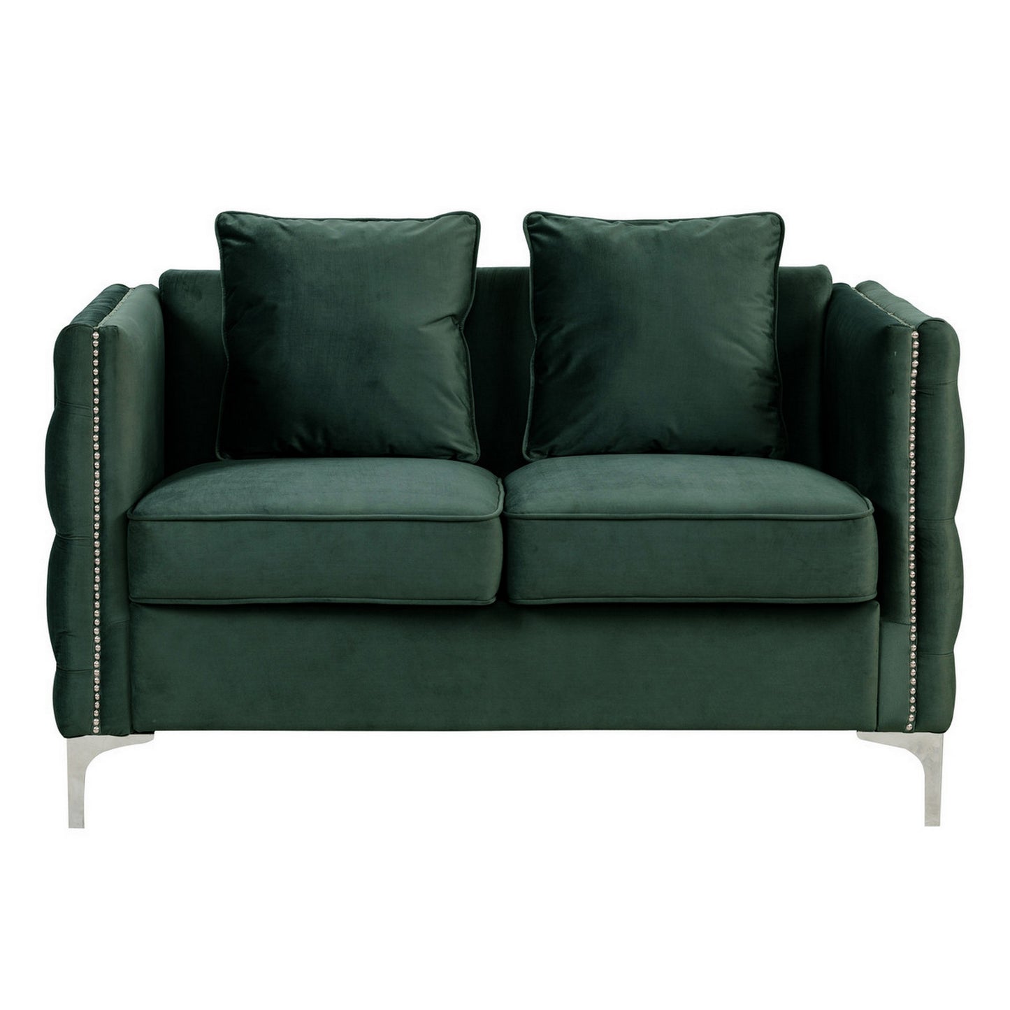 Zion 53 Inch Accent Loveseat, Nailhead Trim, Button Tufted, Green Velvet — Chic Home-Decor