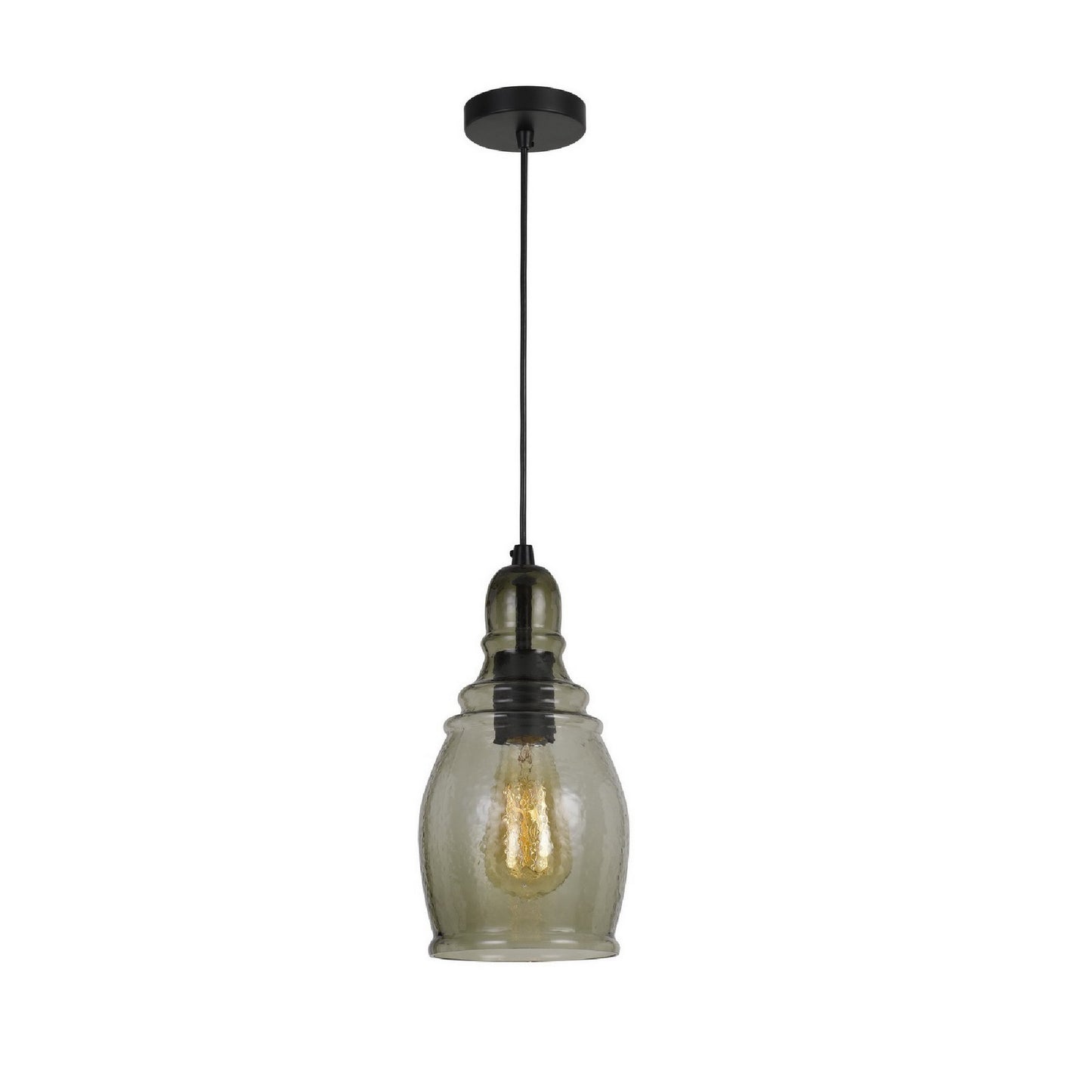 6 Inch Modern LED Pendent Light, Rippled Glass Shade, Smoky Finish, Black — Chic Home-Decor