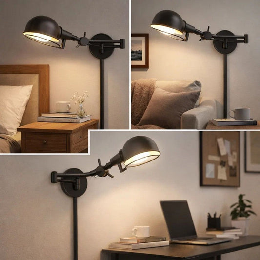 Kash 27 Inch Vintage Wall Lamp, Swing Arm, Adjustable Metal Shade, Bronze