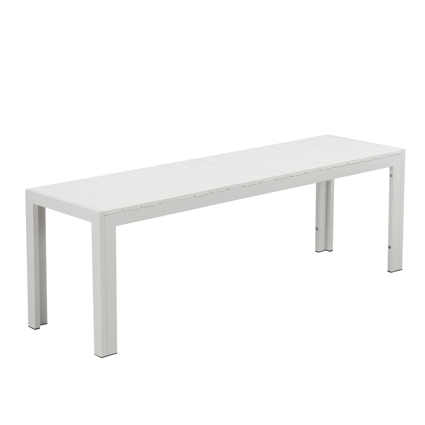 Theo 53 Inch Outdoor Bench, White Aluminum Frame, Plank Style Seat Surface — Chic Home-Decor