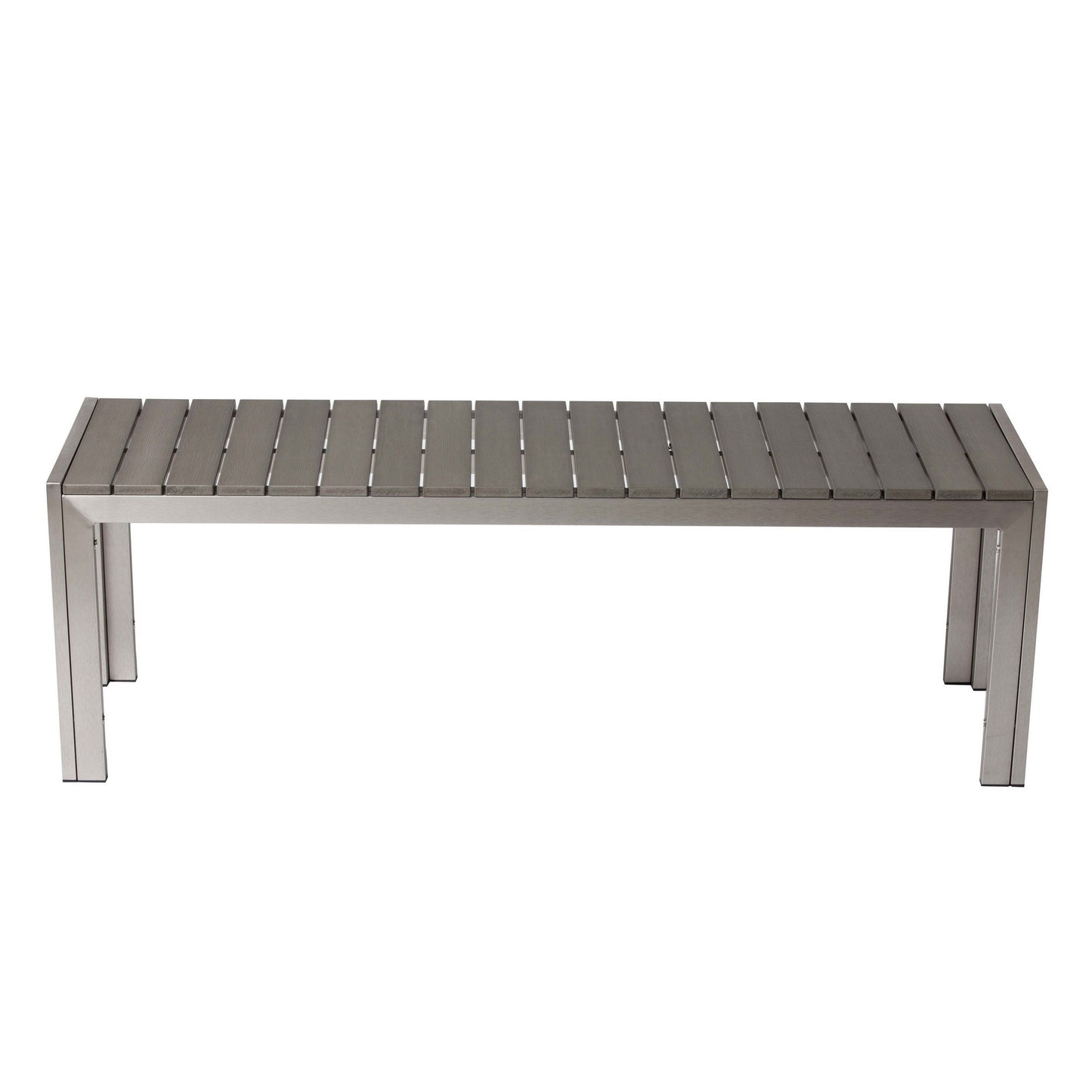 Theo 53 Inch Outdoor Bench, Gray Aluminum Frame, Plank Style Seat Surface — Chic Home-Decor