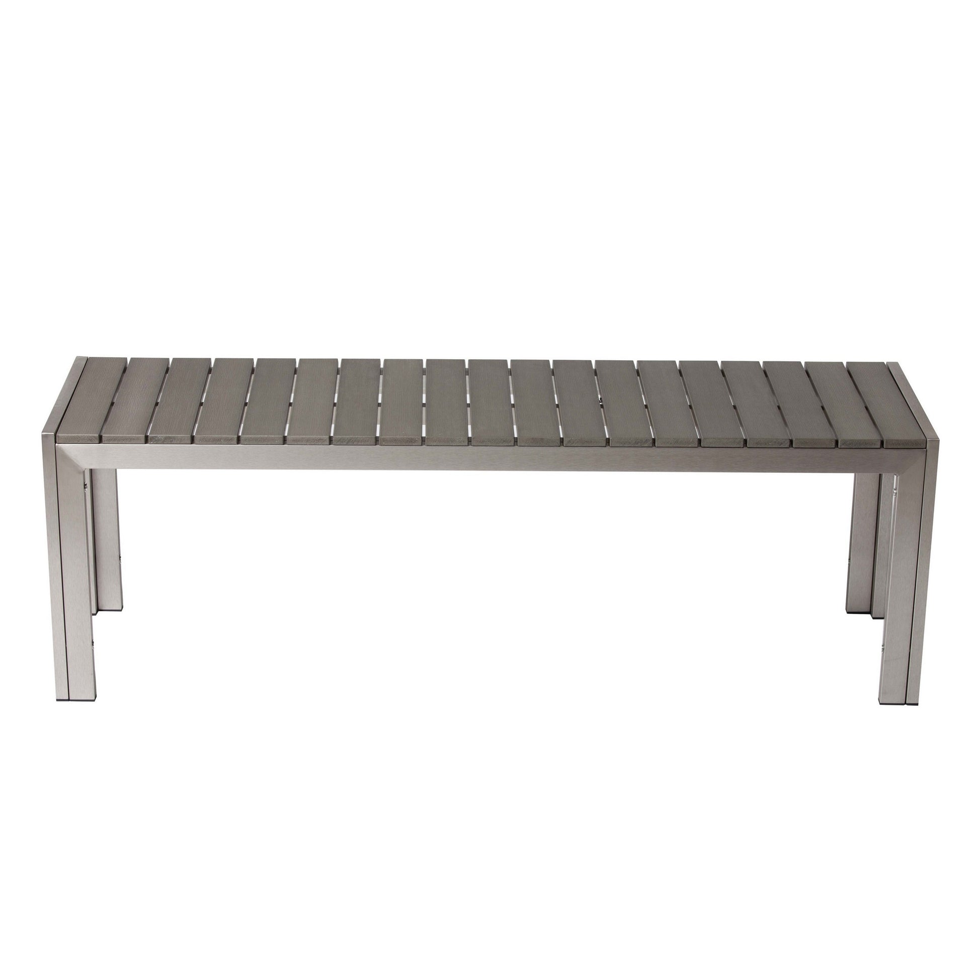 Theo 53 Inch Outdoor Bench, Gray Aluminum Frame, Plank Style Seat Surface — Chic Home-Decor