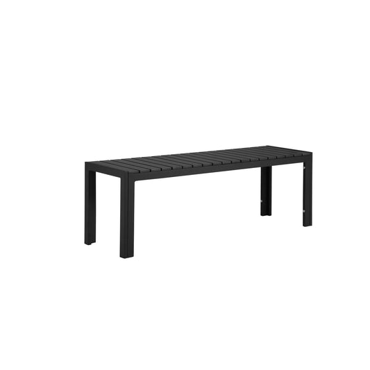 Theo 53 Inch Outdoor Bench, Black Aluminum Frame, Plank Style Seat Surface — Chic Home-Decor