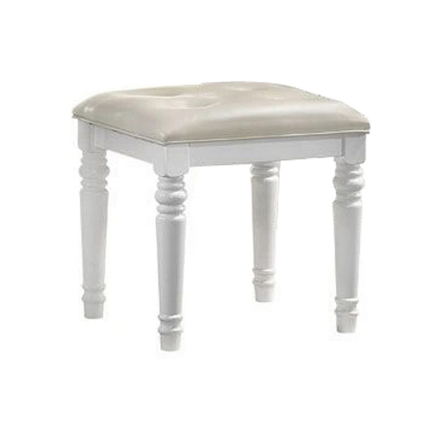 Kya 20 Inch Vanity Stool with Tufted Vegan Faux Leather Seat, Glam Ivory — Chic Home-Decor