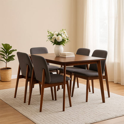 Bev 47 Inch Modern Dining Table, Sleek Rubberwood Frame, Dark Walnut Brown