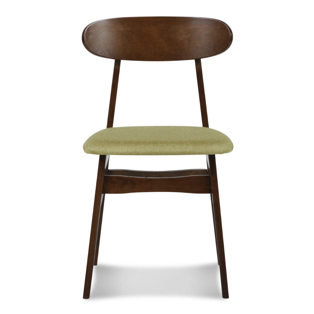 Bev 20 Inch Set of 2 Dining Chairs, Green Cushions, Dark Brown Rubberwood