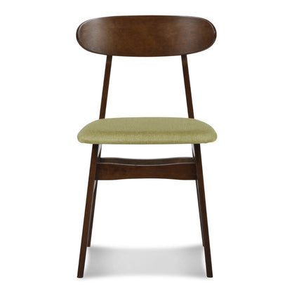 Bev 20 Inch Set of 2 Dining Chairs, Green Cushions, Dark Brown Rubberwood