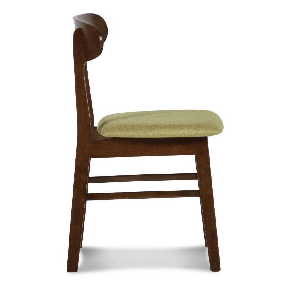 Bev 20 Inch Set of 2 Dining Chairs, Green Cushions, Dark Brown Rubberwood