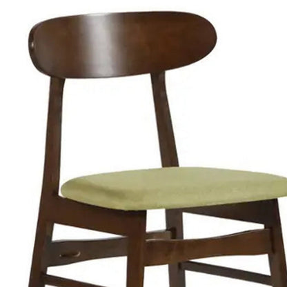 Bev 20 Inch Set of 2 Dining Chairs, Green Cushions, Dark Brown Rubberwood