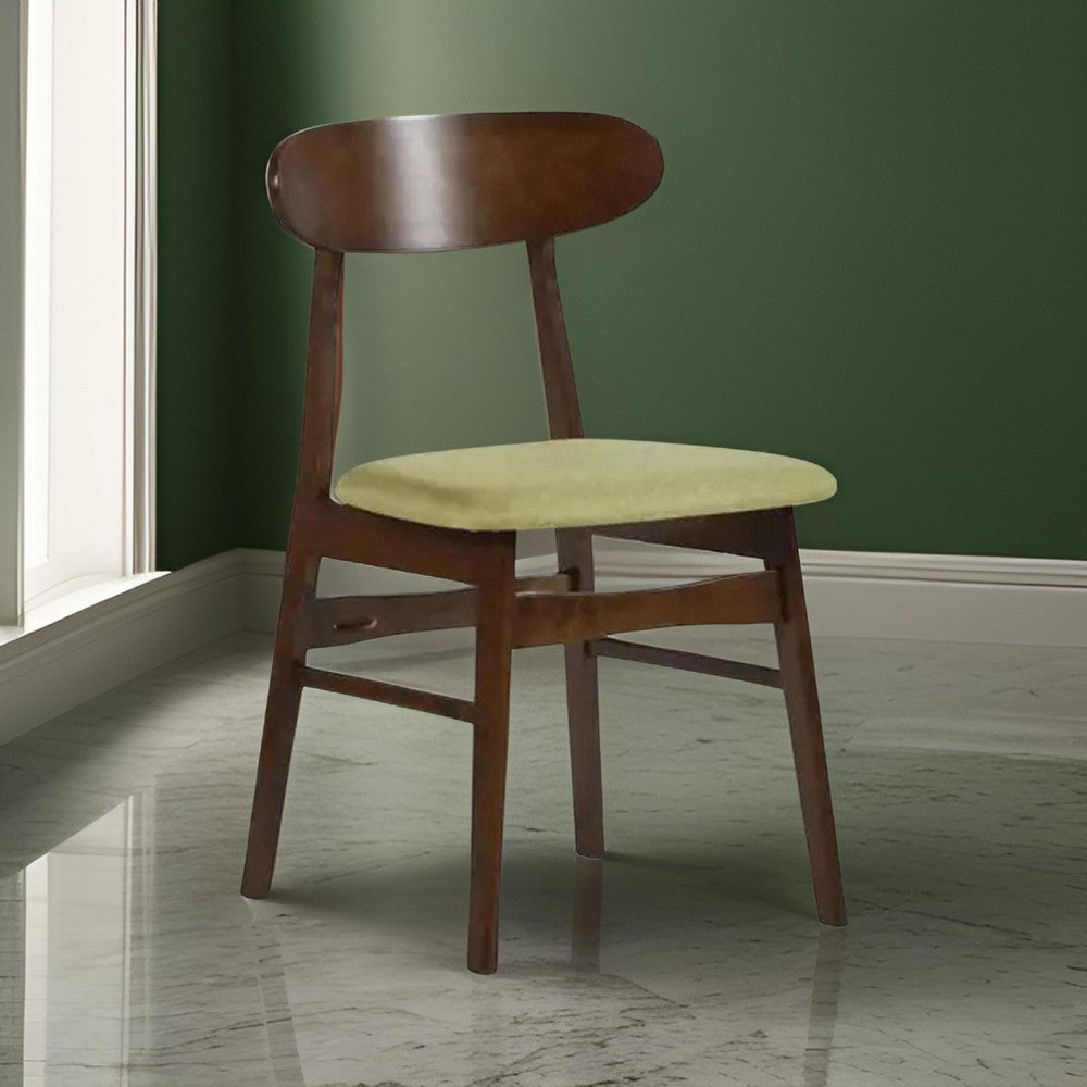 Bev 20 Inch Set of 2 Dining Chairs, Green Cushions, Dark Brown Rubberwood
