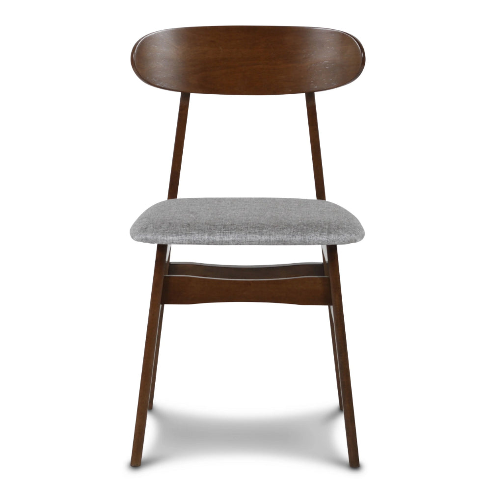 Bev 20 Inch Set of 2 Dining Chairs, Light Gray Cushions, Brown Rubberwood