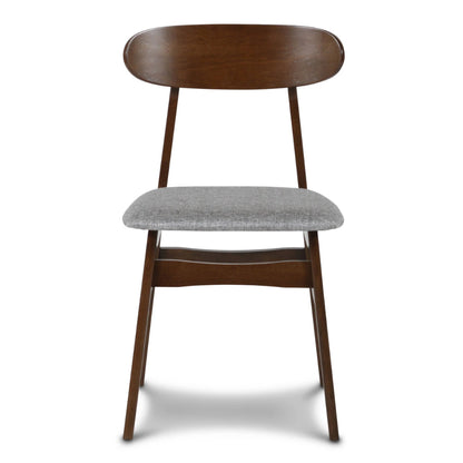 Bev 20 Inch Set of 2 Dining Chairs, Light Gray Cushions, Brown Rubberwood