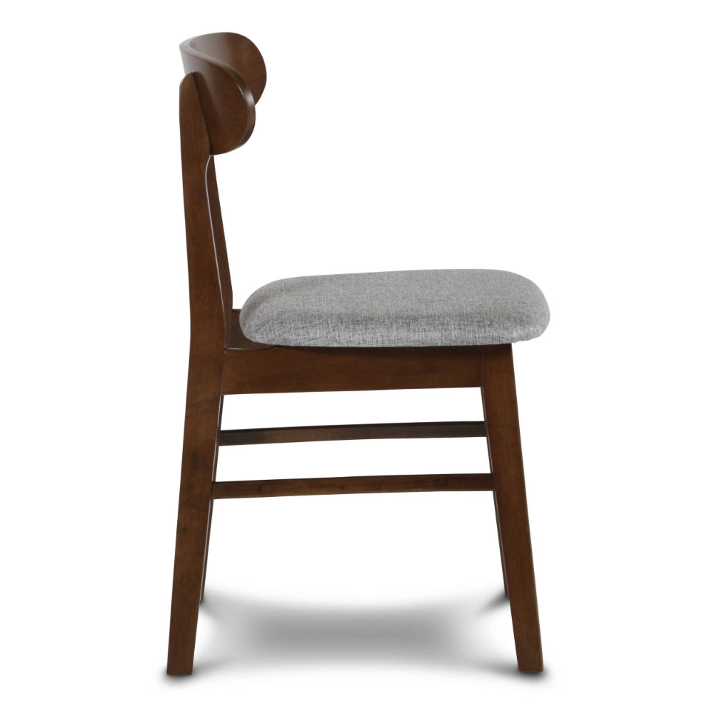 Bev 20 Inch Set of 2 Dining Chairs, Light Gray Cushions, Brown Rubberwood