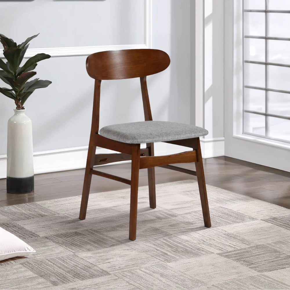 Bev 20 Inch Set of 2 Dining Chairs, Light Gray Cushions, Brown Rubberwood