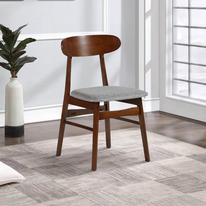 Bev 20 Inch Set of 2 Dining Chairs, Light Gray Cushions, Brown Rubberwood