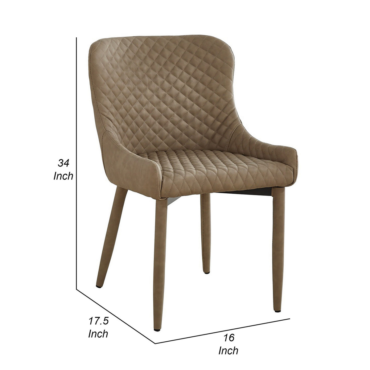 Tom 16 Inch Modern Dining Chair, Set of 4, Beige Vegan Faux Leather, Metal Legs