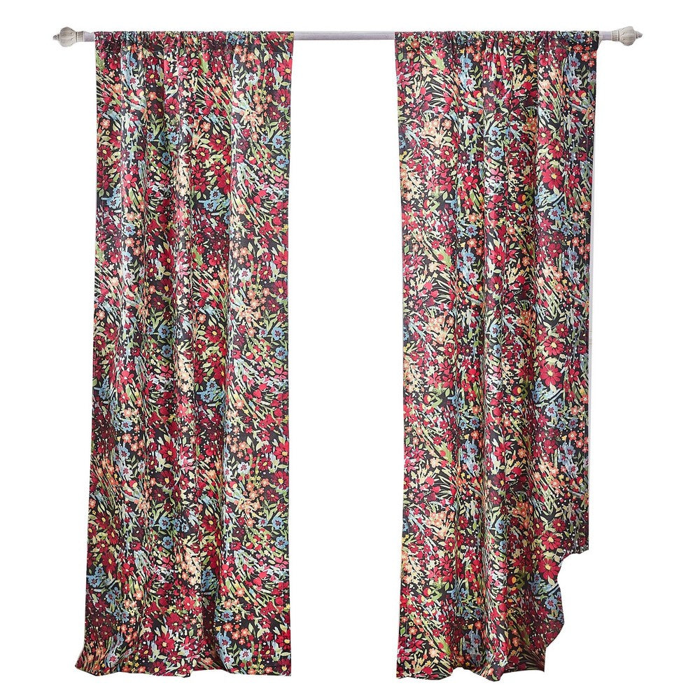Burges 84 Inch Window Panel Curtain, Red and Pink Reed Print