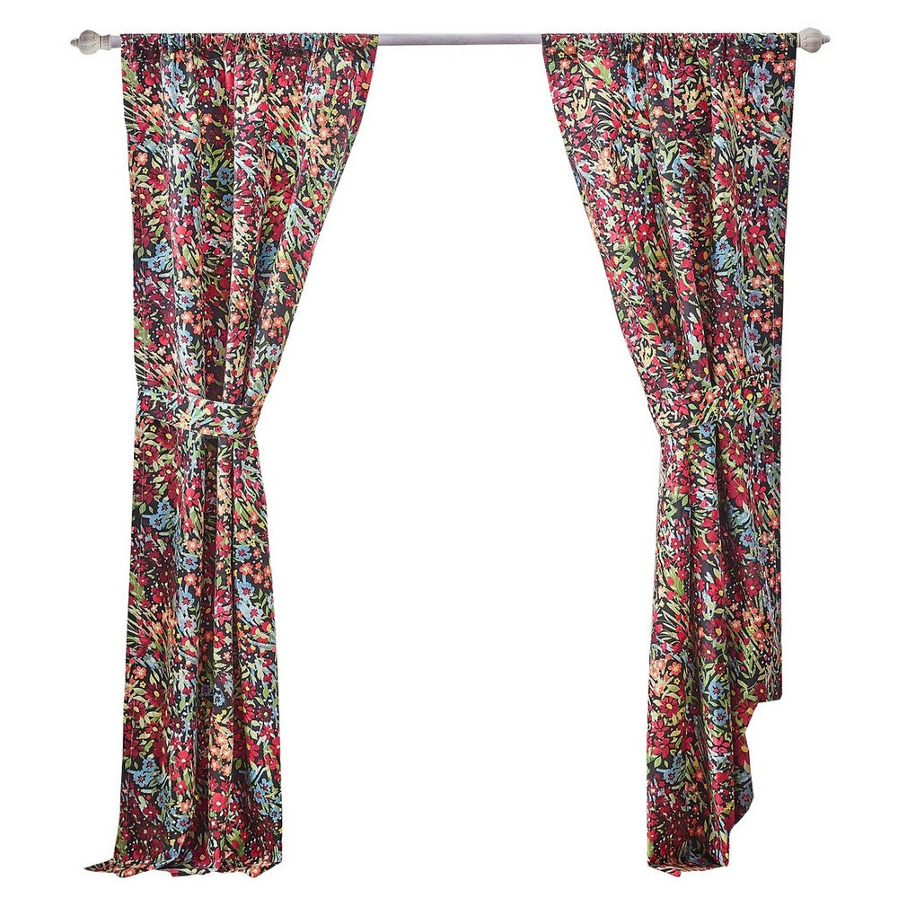Burges 84 Inch Window Panel Curtain, Red and Pink Reed Print