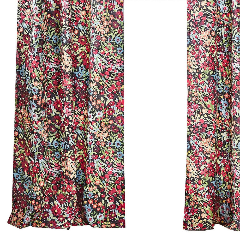 Burges 84 Inch Window Panel Curtain, Red and Pink Reed Print