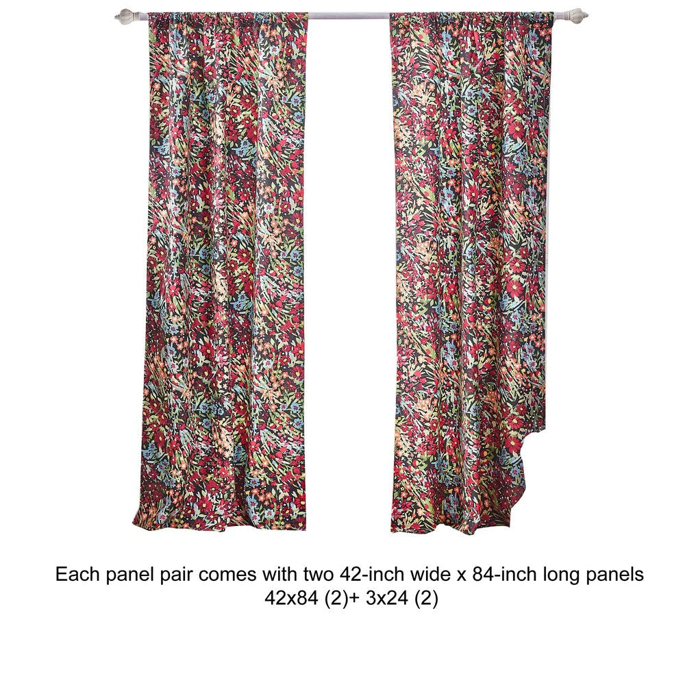 Burges 84 Inch Window Panel Curtain, Red and Pink Reed Print
