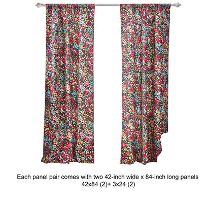 Burges 84 Inch Window Panel Curtain, Red and Pink Reed Print