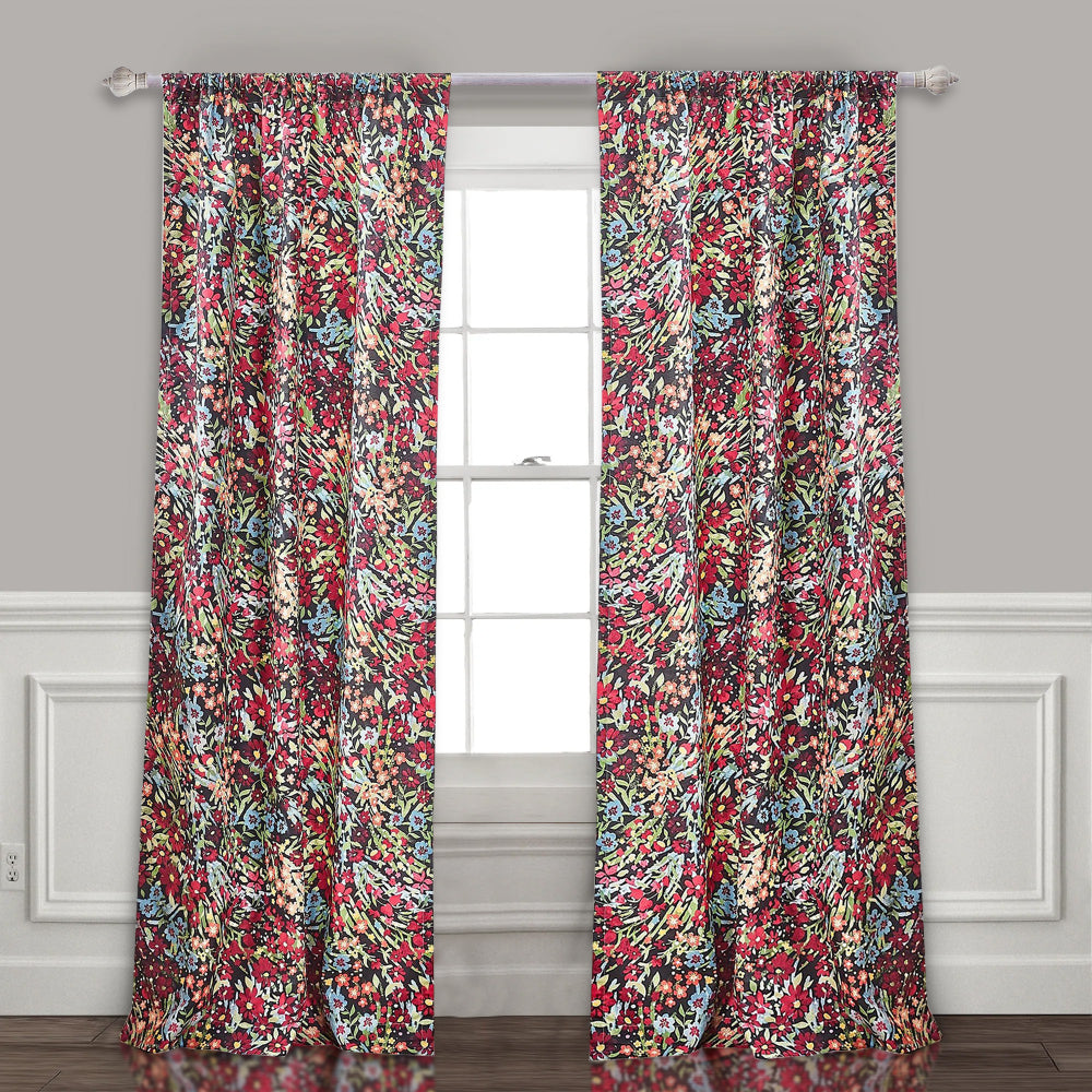 Burges 84 Inch Window Panel Curtain, Red and Pink Reed Print
