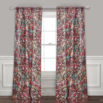 Burges 84 Inch Window Panel Curtain, Red and Pink Reed Print