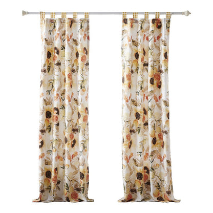 Kelsa Set of 2 Panel Curtains with Watercolor Sunflowers, Ruffled