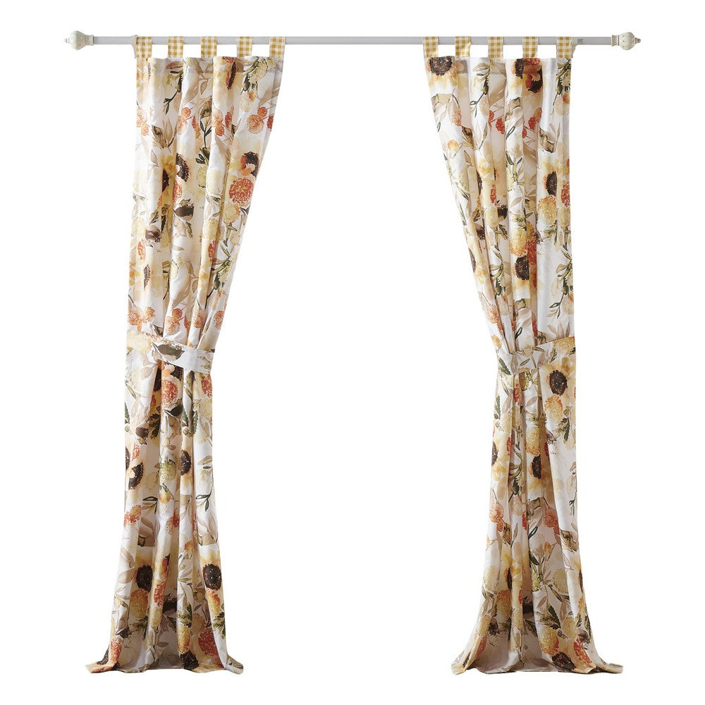 Kelsa Set of 2 Panel Curtains with Watercolor Sunflowers, Ruffled