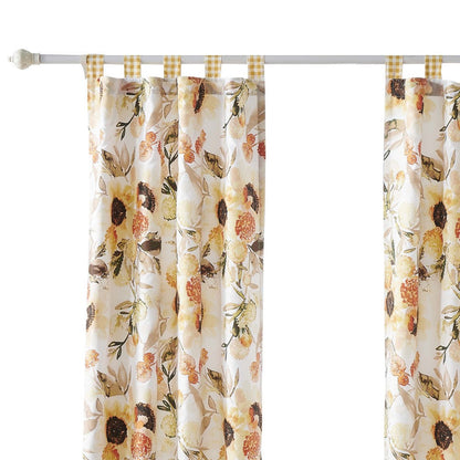 Kelsa Set of 2 Panel Curtains with Watercolor Sunflowers, Ruffled