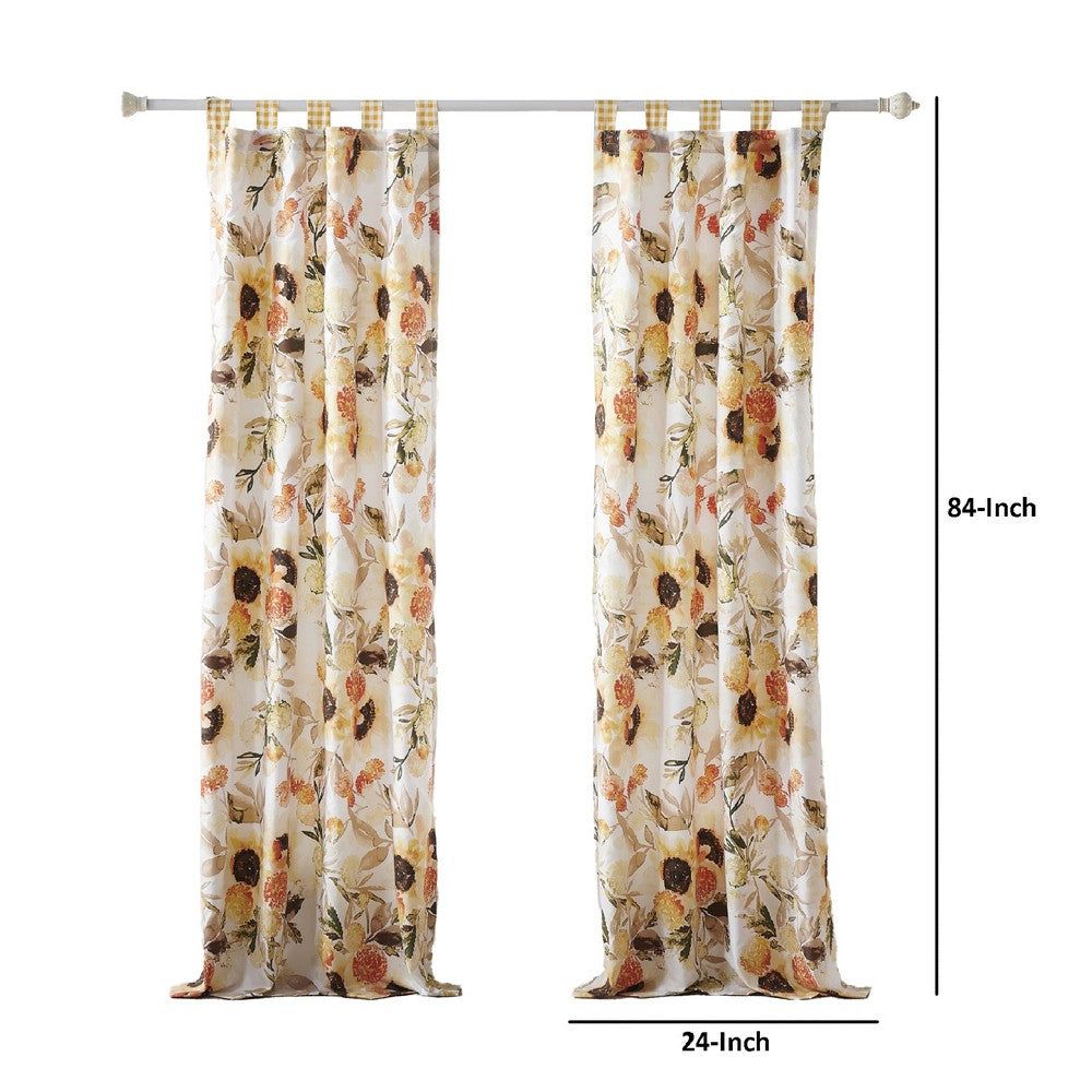 Kelsa Set of 2 Panel Curtains with Watercolor Sunflowers, Ruffled