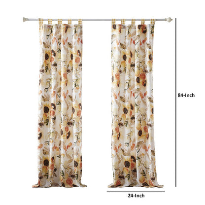 Kelsa Set of 2 Panel Curtains with Watercolor Sunflowers, Ruffled