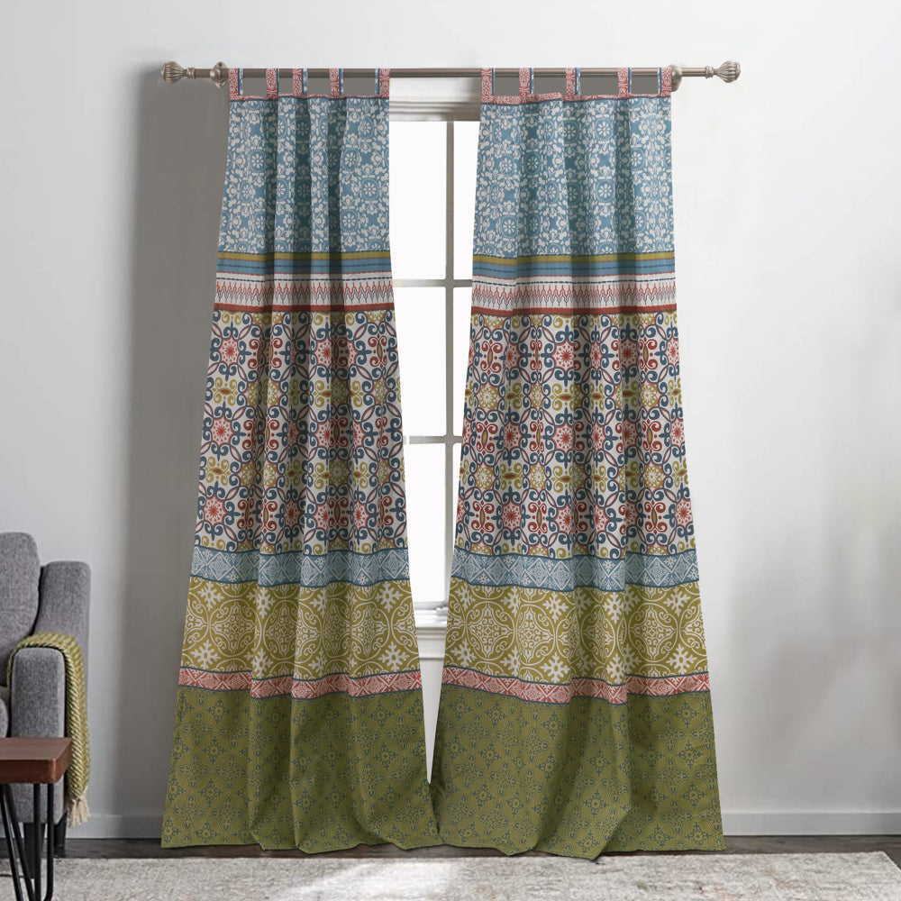 Kaw Set of 2 Panel Curtains, Multicolor Geometric Patterns, Polyester