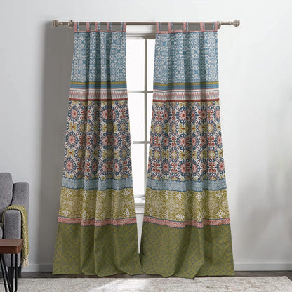 Kaw Set of 2 Panel Curtains, Multicolor Geometric Patterns, Polyester