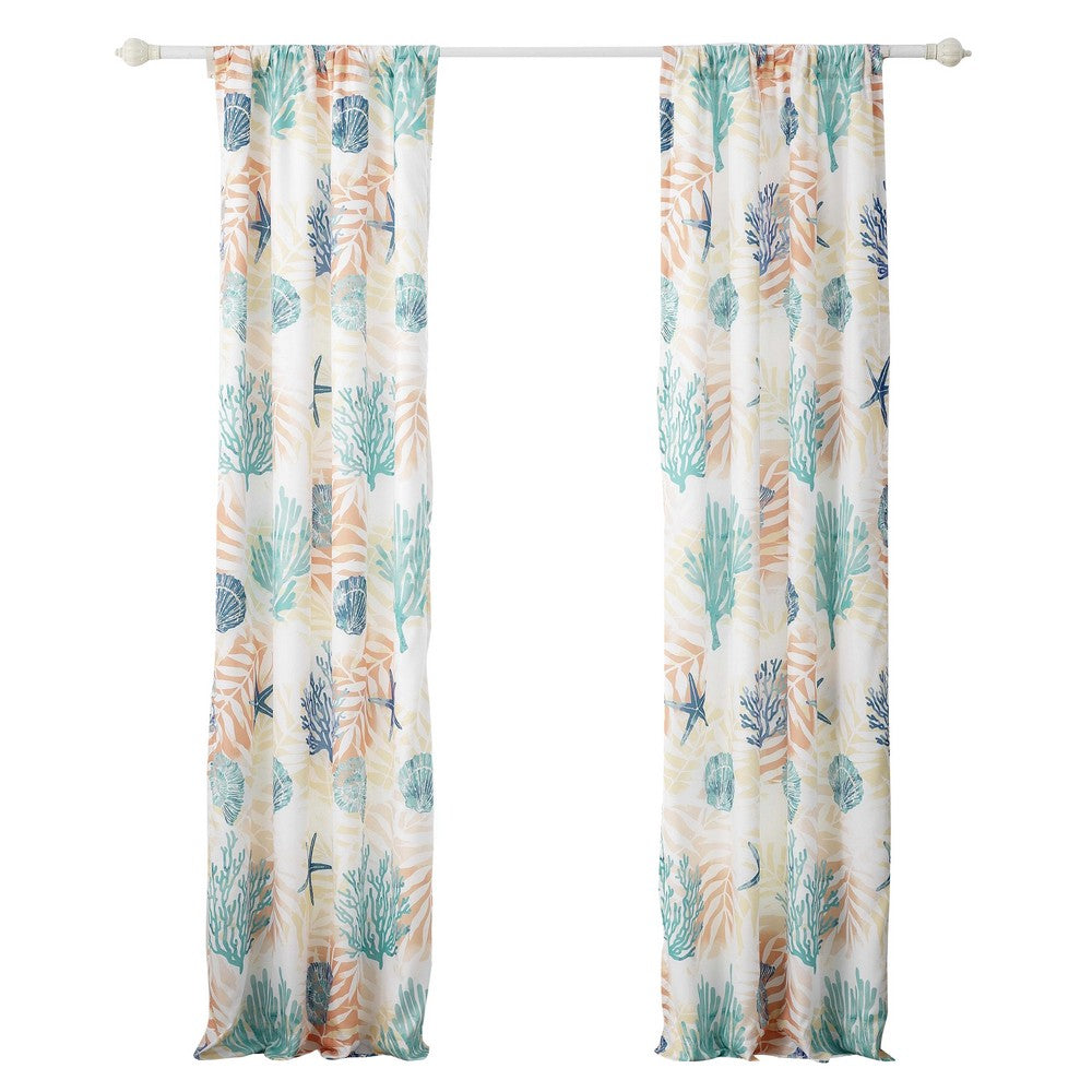 Geo 84 Inch Window Curtains, White Blue Polyester