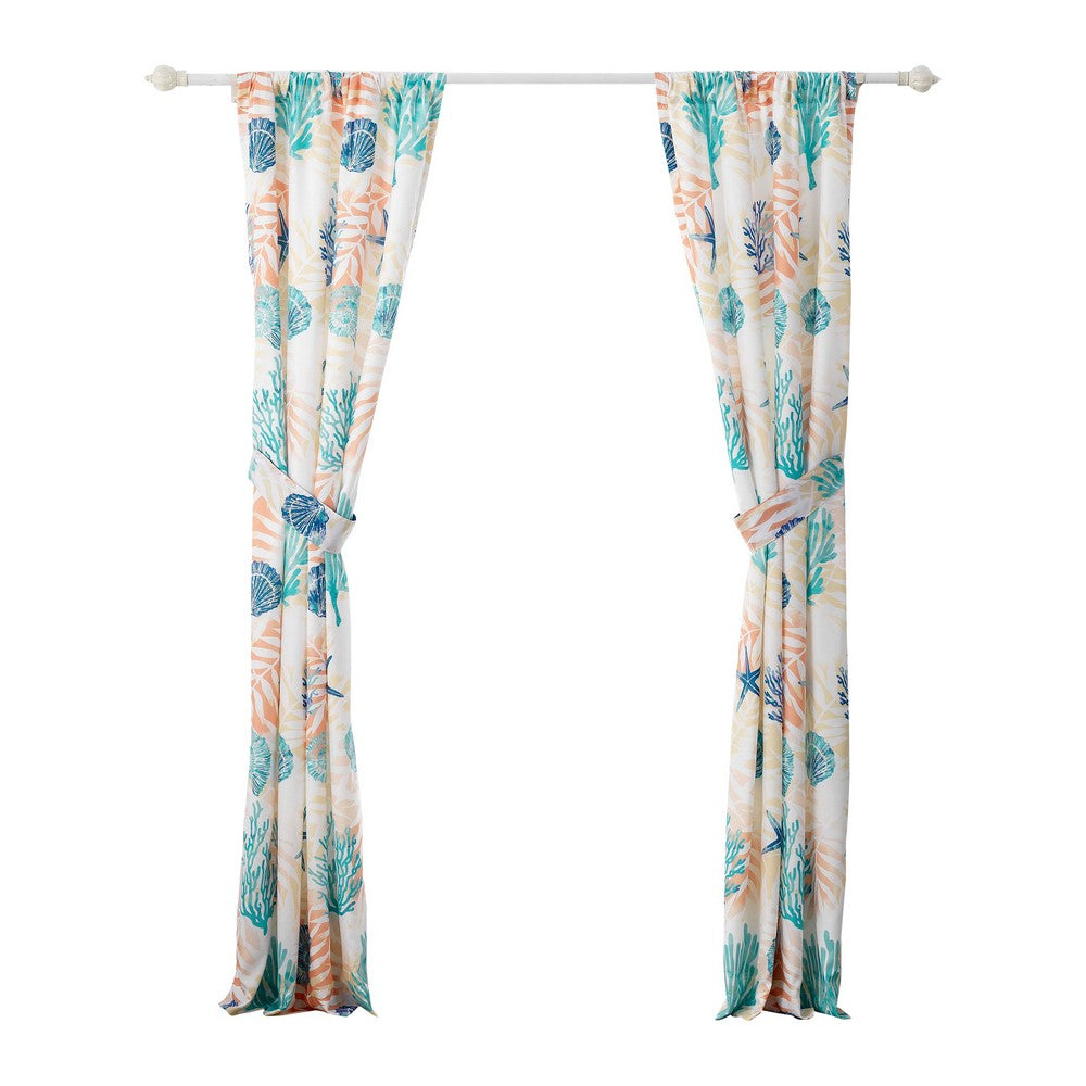 Geo 84 Inch Window Curtains, White Blue Polyester