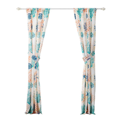 Geo 84 Inch Window Curtains, White Blue Polyester