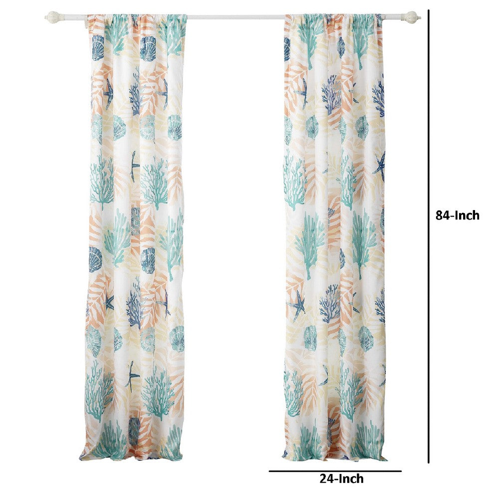 Geo 84 Inch Window Curtains, White Blue Polyester